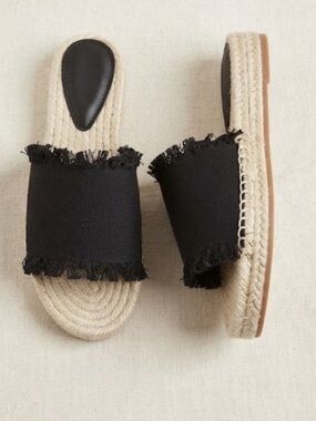 NWT H&M Frayed Hem Wedge Espadrille Black SZ-6